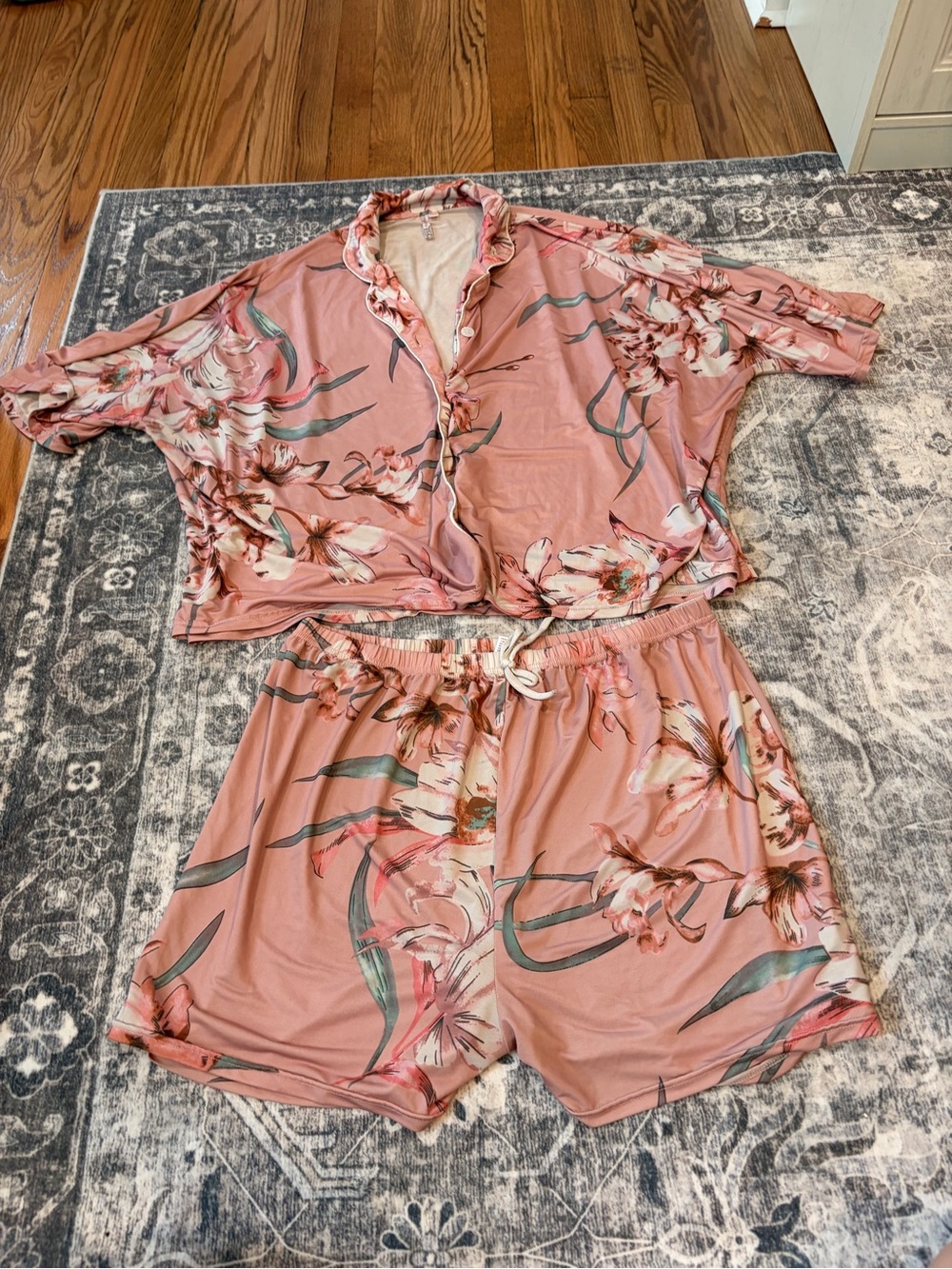 Floral Pink Short Sleeve Pajama Set with Shorts